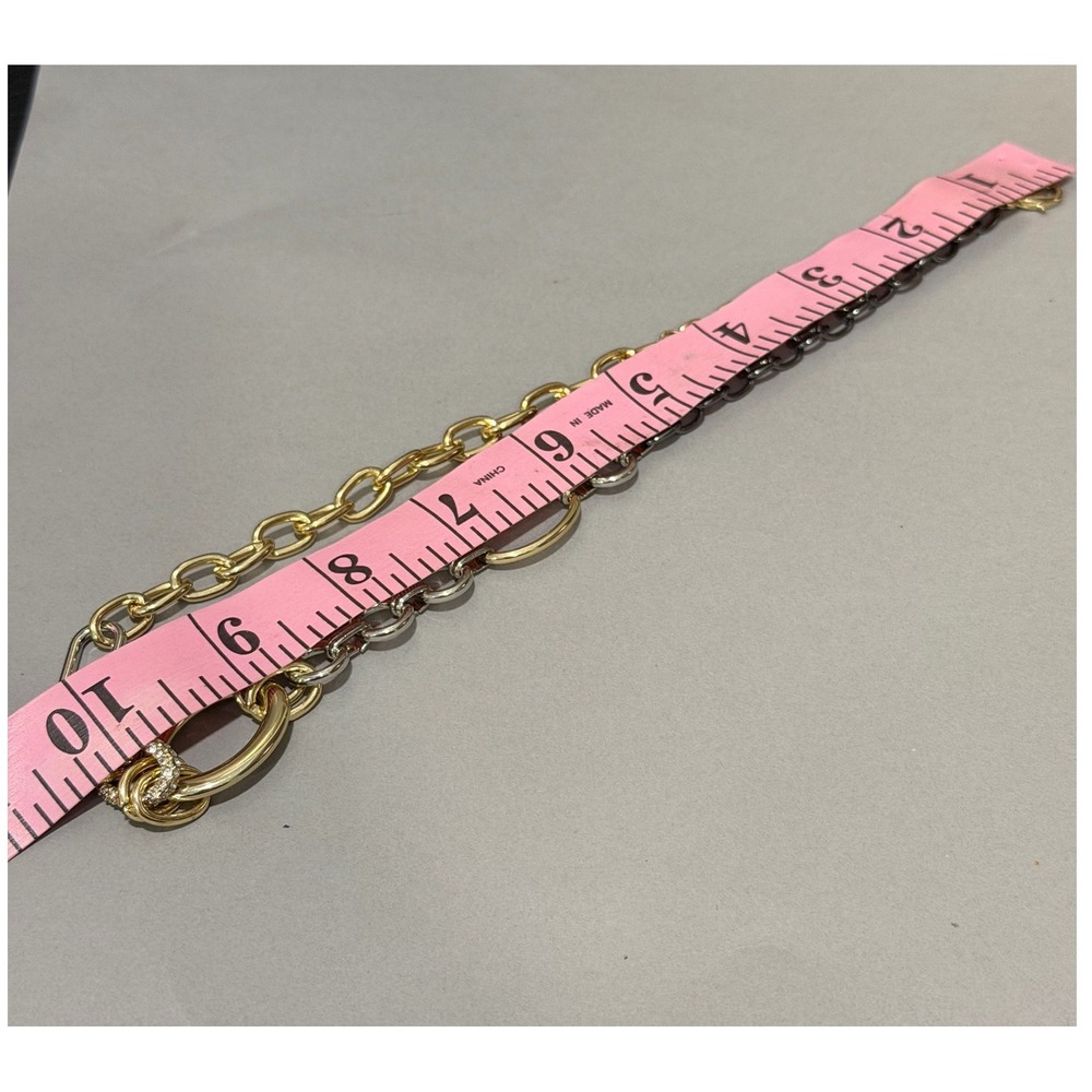 Graziano Mixed Metal Link Necklace Gold Tone Silver Tone Gunmetal Pave Accents - Picture 11 of 16